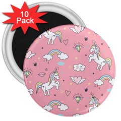 Cute-unicorn-seamless-pattern 3  Magnets (10 Pack)  by Vaneshart