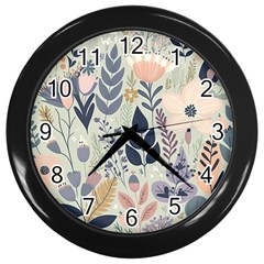 Flower Floral Pastel Wall Clock (black)
