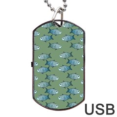 Fishes Pattern Background Theme Dog Tag Usb Flash (two Sides) by Vaneshop