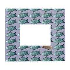 Fishes Pattern Background Theme Art White Wall Photo Frame 5  X 7  by Vaneshop