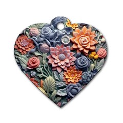 3d Flower Bloom Embossed Pattern Dog Tag Heart (two Sides) by Vaneshop