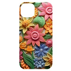 Flower Bloom Embossed Pattern Iphone 14 Plus Black Uv Print Case by Vaneshop