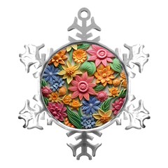 Flower Bloom Embossed Pattern Metal Small Snowflake Ornament