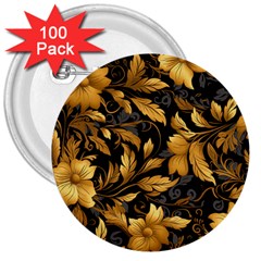 Flower Gold Floral 3  Buttons (100 Pack)  by Vaneshop