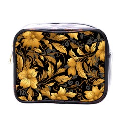 Flower Gold Floral Mini Toiletries Bag (one Side) by Vaneshop