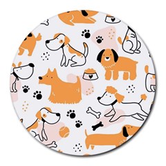 Seamless Pattern Of Cute Dog Puppy Cartoon Funny And Happy Round Mousepad