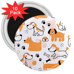 Seamless Pattern Of Cute Dog Puppy Cartoon Funny And Happy 3  Magnets (10 Pack) 