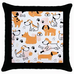 Seamless Pattern Of Cute Dog Puppy Cartoon Funny And Happy Throw Pillow Case (black)