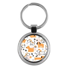 Seamless Pattern Of Cute Dog Puppy Cartoon Funny And Happy Key Chain (round)