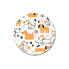 Seamless Pattern Of Cute Dog Puppy Cartoon Funny And Happy Magnet 3  (round)