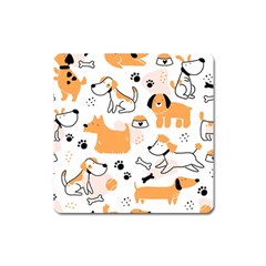 Seamless Pattern Of Cute Dog Puppy Cartoon Funny And Happy Square Magnet