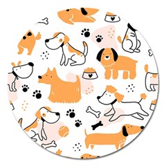 Seamless Pattern Of Cute Dog Puppy Cartoon Funny And Happy Magnet 5  (round)