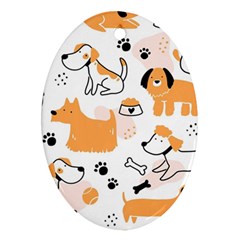 Seamless Pattern Of Cute Dog Puppy Cartoon Funny And Happy Oval Ornament (two Sides) by Wav3s