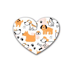 Seamless Pattern Of Cute Dog Puppy Cartoon Funny And Happy Rubber Heart Coaster (4 Pack)