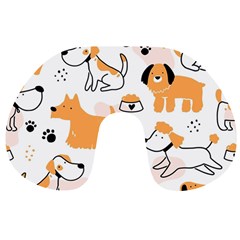 Seamless Pattern Of Cute Dog Puppy Cartoon Funny And Happy Travel Neck Pillow by Wav3s