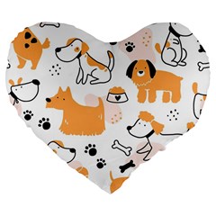 Seamless Pattern Of Cute Dog Puppy Cartoon Funny And Happy Large 19  Premium Flano Heart Shape Cushions
