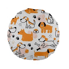 Seamless Pattern Of Cute Dog Puppy Cartoon Funny And Happy Standard 15  Premium Flano Round Cushions