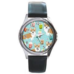 Welsh Corgi Boba Tea Bubble Cute Kawaii Dog Breed Round Metal Watch by Wav3s