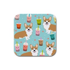 Welsh Corgi Boba Tea Bubble Cute Kawaii Dog Breed Rubber Square Coaster (4 Pack)