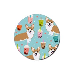 Welsh Corgi Boba Tea Bubble Cute Kawaii Dog Breed Rubber Round Coaster (4 Pack)