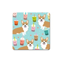 Welsh Corgi Boba Tea Bubble Cute Kawaii Dog Breed Square Magnet by Wav3s