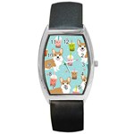 Welsh Corgi Boba Tea Bubble Cute Kawaii Dog Breed Barrel Style Metal Watch Front