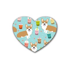 Welsh Corgi Boba Tea Bubble Cute Kawaii Dog Breed Rubber Heart Coaster (4 Pack)