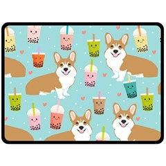 Welsh Corgi Boba Tea Bubble Cute Kawaii Dog Breed Two Sides Fleece Blanket (large) by Wav3s