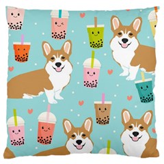 Welsh Corgi Boba Tea Bubble Cute Kawaii Dog Breed Standard Premium Plush Fleece Cushion Case (one Side)