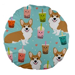 Welsh Corgi Boba Tea Bubble Cute Kawaii Dog Breed Large 18  Premium Flano Round Cushions