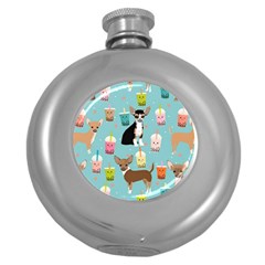 Chihuahua Bubble Kawaii Boba Tea Cute Dog Round Hip Flask (5 Oz)