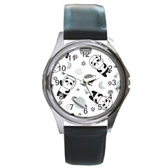 Panda Floating In Space And Star Round Metal Watch