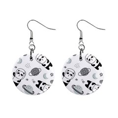 Panda Floating In Space And Star Mini Button Earrings