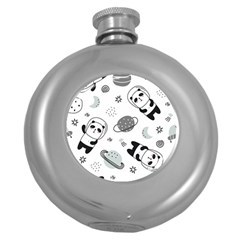 Panda Floating In Space And Star Round Hip Flask (5 Oz)