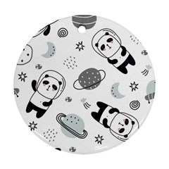 Panda Floating In Space And Star Round Ornament (two Sides)