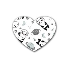 Panda Floating In Space And Star Rubber Heart Coaster (4 Pack)