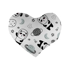 Panda Floating In Space And Star Standard 16  Premium Flano Heart Shape Cushions