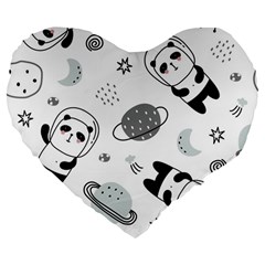 Panda Floating In Space And Star Large 19  Premium Flano Heart Shape Cushions