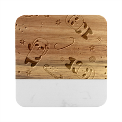 Panda Floating In Space And Star Marble Wood Coaster (square)