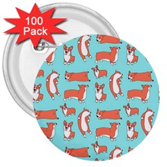 Corgis On Teal 3  Buttons (100 Pack) 