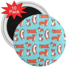 Corgis On Teal 3  Magnets (10 Pack) 