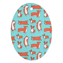 Corgis On Teal Oval Ornament (two Sides)
