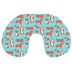 Corgis On Teal Travel Neck Pillow by Wav3s