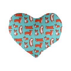 Corgis On Teal Standard 16  Premium Flano Heart Shape Cushions