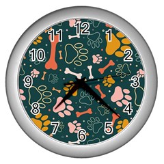 Dog Paw Colorful Fabrics Digitally Wall Clock (silver)