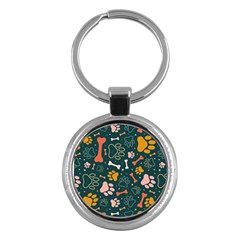 Dog Paw Colorful Fabrics Digitally Key Chain (round) by Wav3s