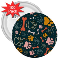 Dog Paw Colorful Fabrics Digitally 3  Buttons (100 Pack) 