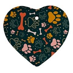 Dog Paw Colorful Fabrics Digitally Heart Ornament (two Sides)