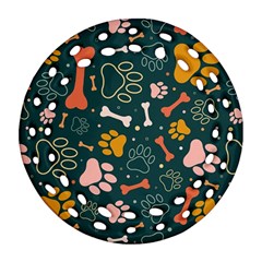 Dog Paw Colorful Fabrics Digitally Ornament (round Filigree) by Wav3s