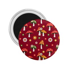 Woodland Mushroom And Daisy Seamless Pattern On Red Background 2 25  Magnets